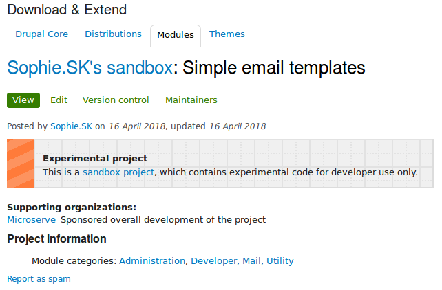 Screenshot of the Simple email templates project page